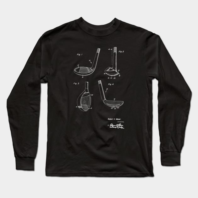 Golf Club Vintage Patent Hand Drawing Long Sleeve T-Shirt by TheYoungDesigns